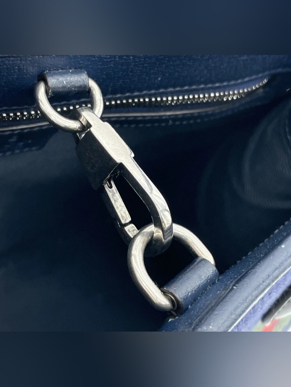 SALE! Authentic Gucci Interlocking G Sherry Line Cotton Leather Navy Tote W/DB - Picture 15 of 17